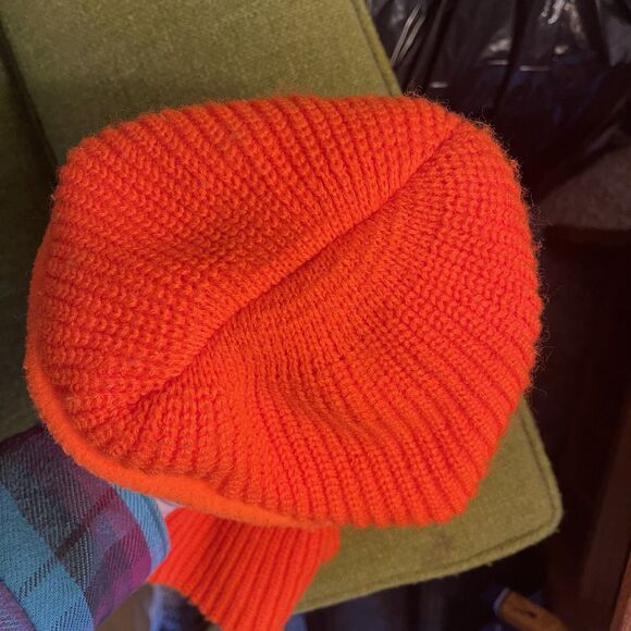 Vintage Blaze Orange Winter Ski Face Mask Hunting Beanie Hat Balaclava Knit - Picture 3 of 7